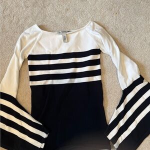 Autumn Cashmere Black and White Striped Bell-Sleeve Tunic